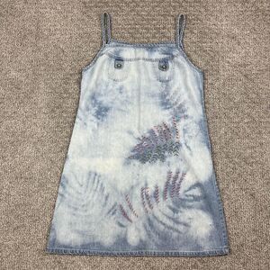 Vintage Blue Dress Womens 7/8 Denim Made USA Fern Embroidered Pockets 90s Y2K